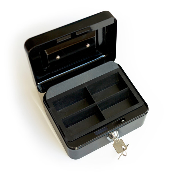 open and empty black lock box