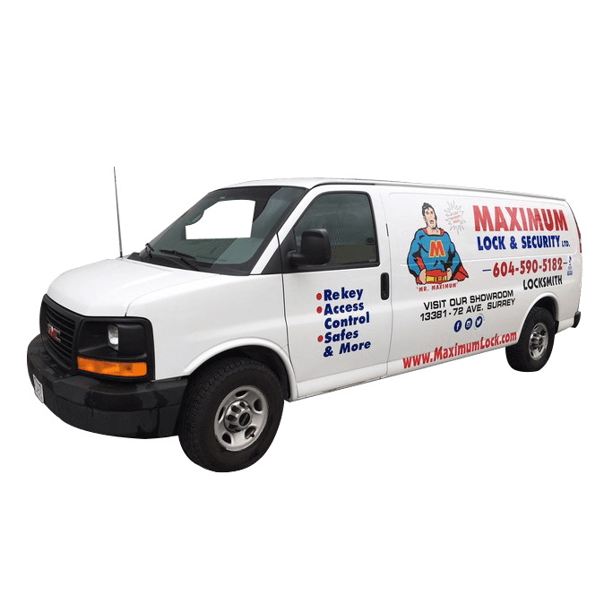 maximum security business van with information on side